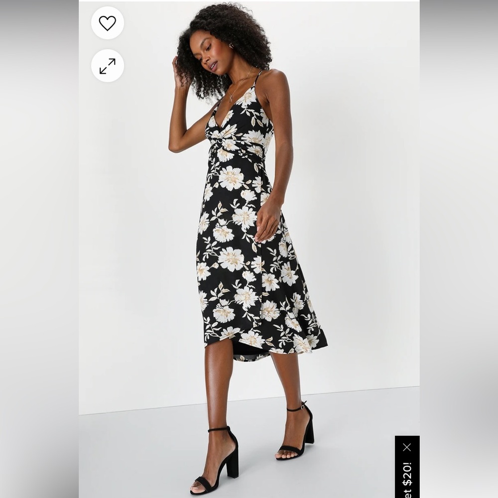Lulus black floral midi dress, womans size XS dress, summer dress